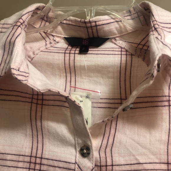 NEW small cotton plaid pink long sleeved shirt , high low style NWT - Picture 1 of 4